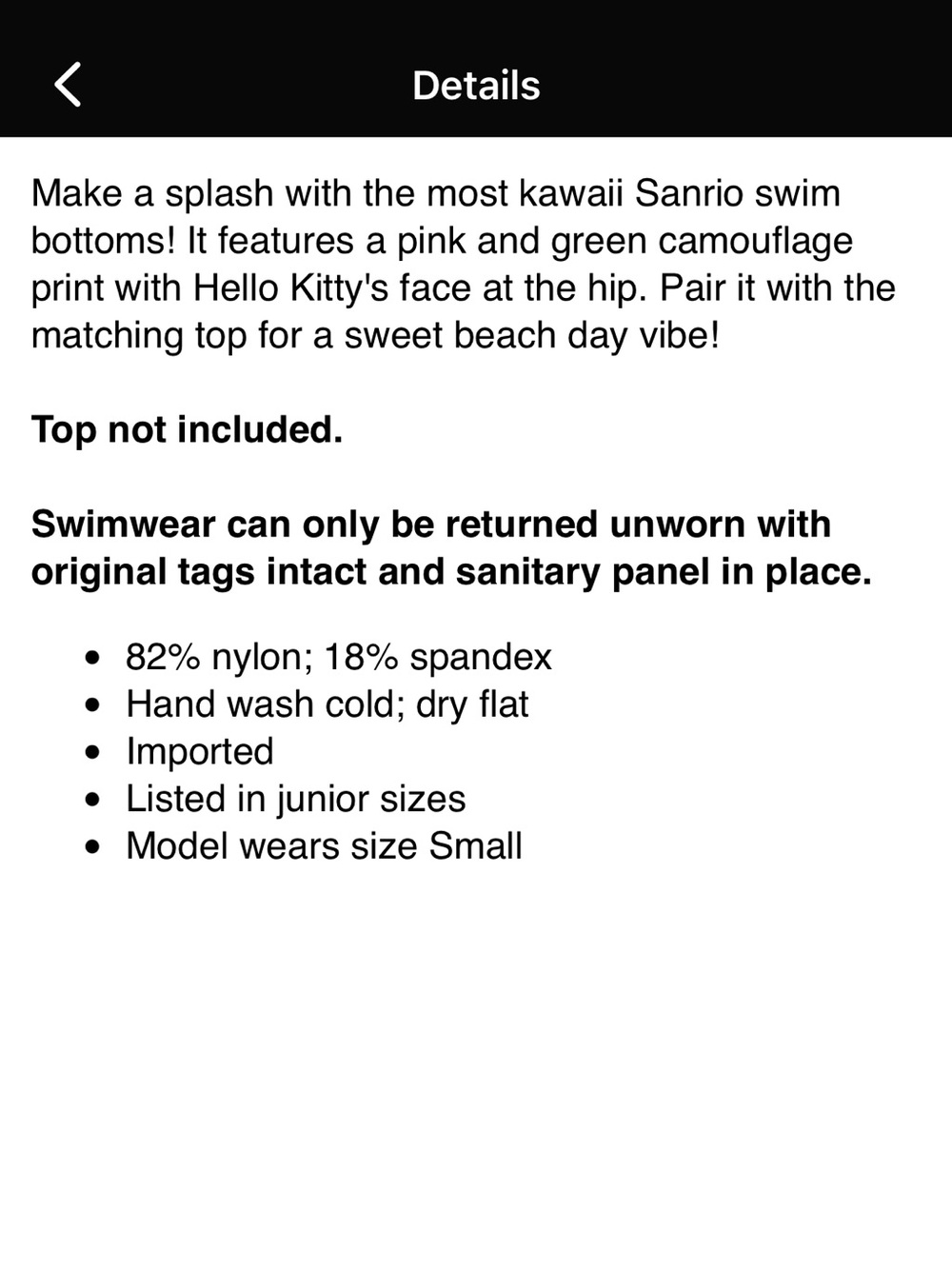 Hello kitty camouflage swim bottoms M - Picture 3 of 5